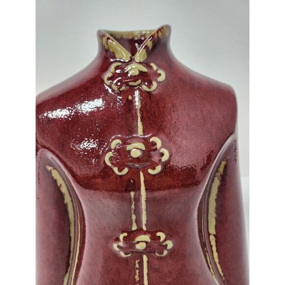 Vintage Japanese Asian Jacket Large Ceramic Figural Vase Red Mid Century Modern - Picture 2 of 12